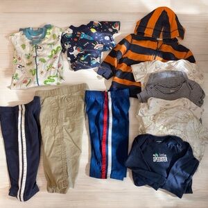 Baby Clothing Bundle 12 months 2 pair pajamas jacket 3 pants 5 onsies